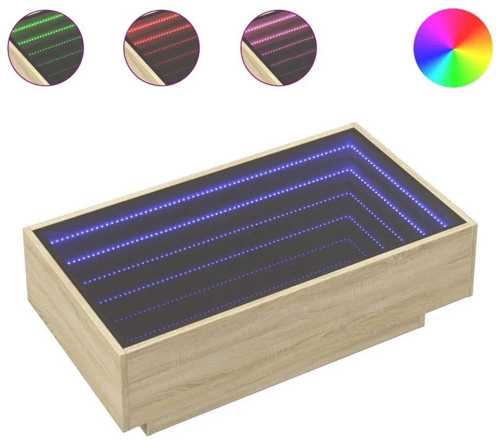 Sonoma tölgy szerelt fa dohányzóasztal LED-del 90 x 50 x 30 cm