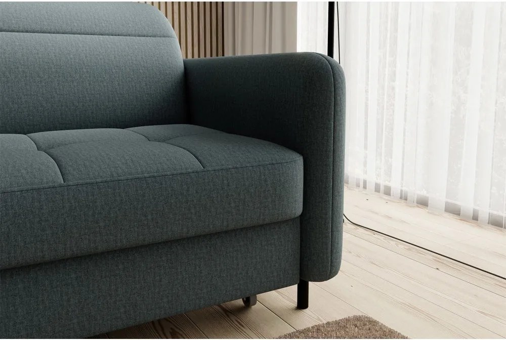 Szürkészöld bársony kinyitható-tárolóhelyes sarokkanapé (bal oldali-heverő résszel) Gomsi – ELTAP