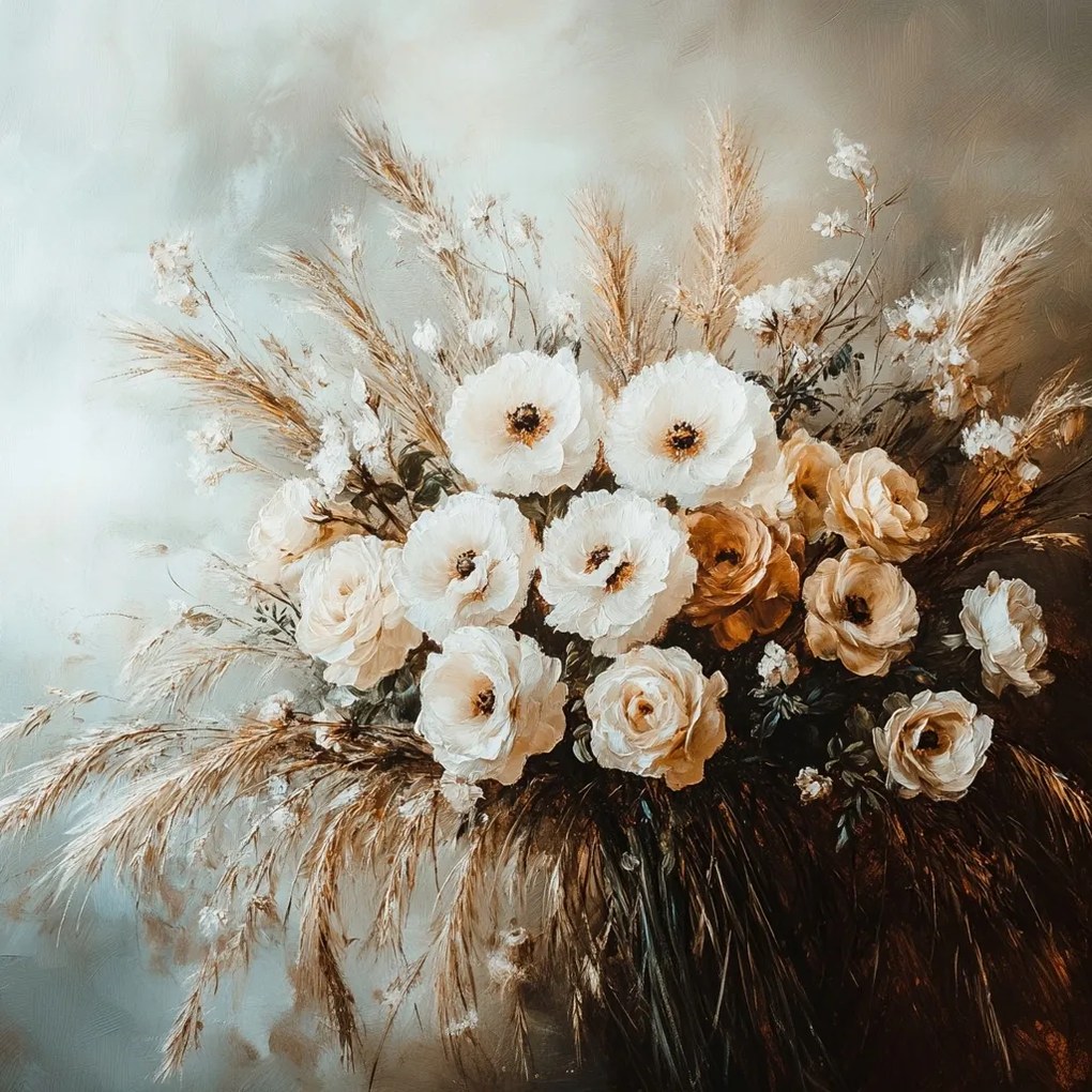 Vászonkép Canvas Dekoráció Csokor Virágok Fű Gabona Rózsa 80x80