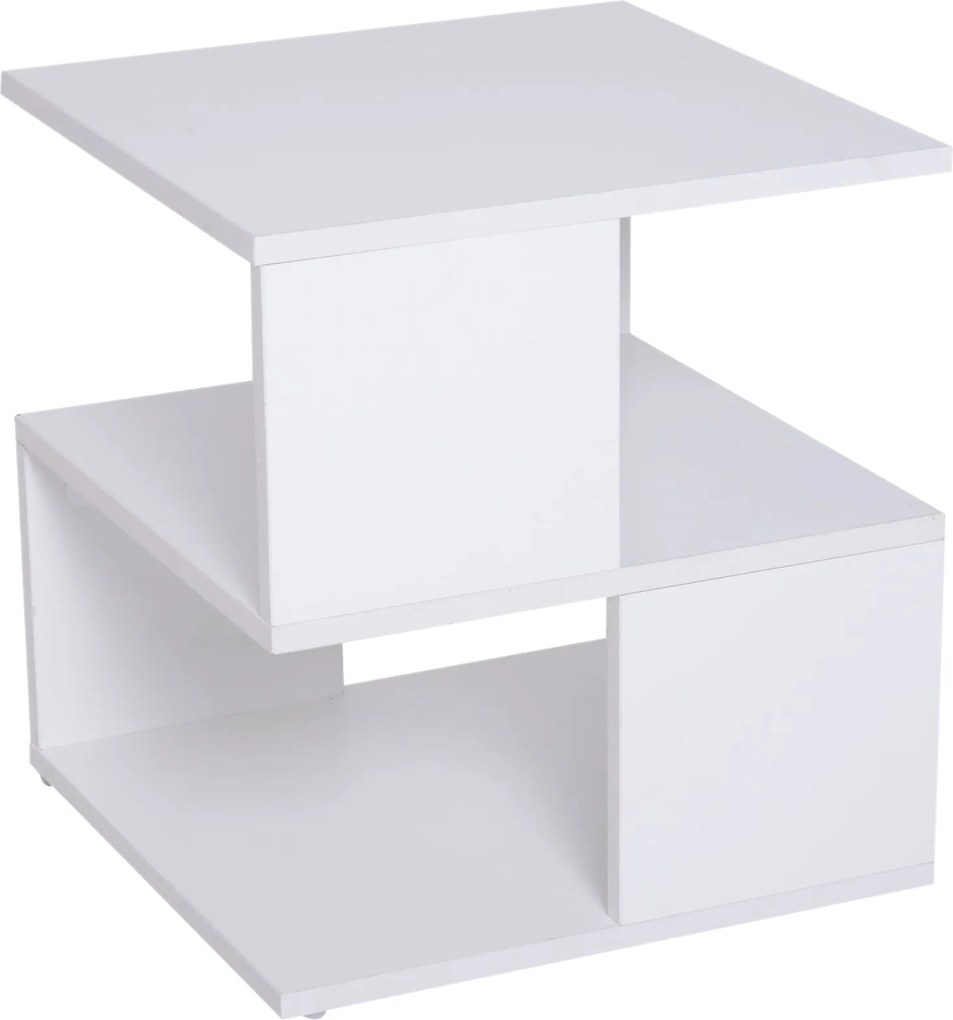 HOMCOM Kávézóasztal Éjjeli Székasztal 2-Szintes Polccal nappaliba, hálószobába, könyvtárba 40x40x43 cm Fehér | Aosom
