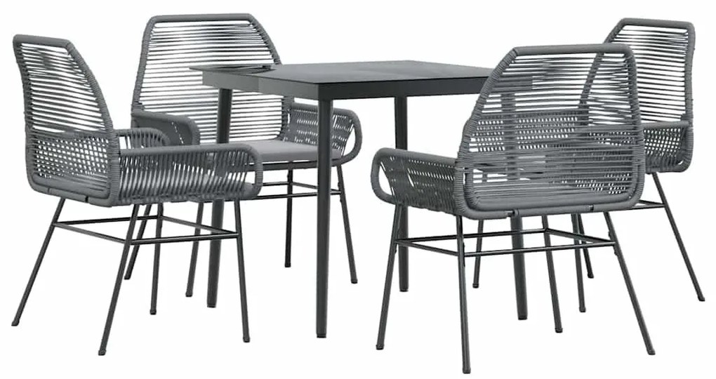 5 részes szürke polyrattan üveg kerti étkezőgarnitúra párnával