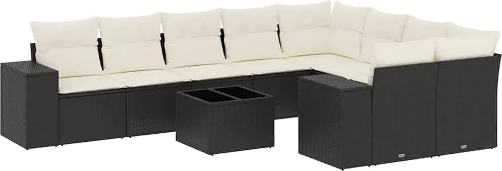 vidaXL 10 részes fekete polyrattan kerti ülőgarnitúra párnákkal