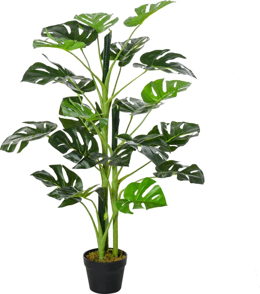 Outsunny Mesterséges Növény 100 cm Mesterséges Monstera Fával 21 Levél és Cserép az Otthon, Irodai és Nappali Zöld | Aosom