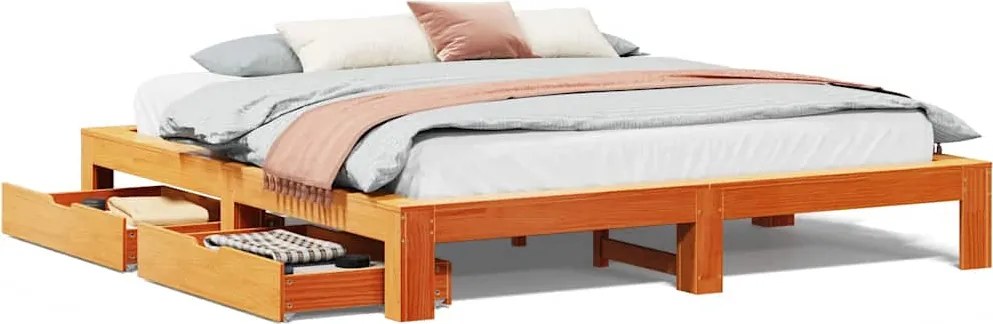 vidaXL viaszbarna tömör fenyőfa ágy matrac nélkül 200 x 200 cm