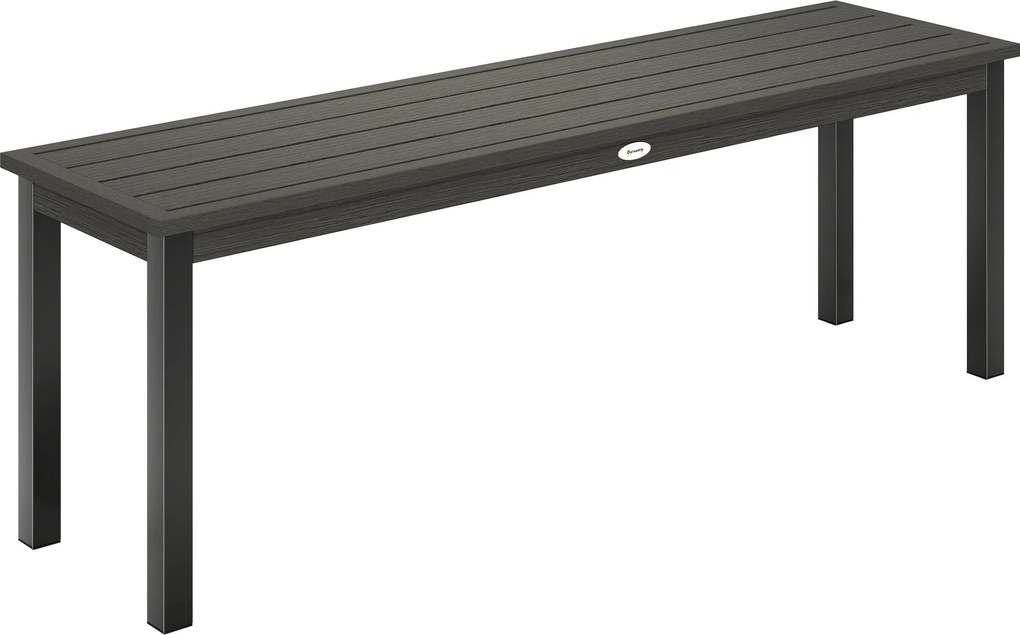 Outsunny fém kerti pad, 2 személyes, fa hatású lécezett ülőke, háttámla nélküli acélvázzal teraszra, erkélyre, parkba — 240 kg teherbírás, 130 x 34 x