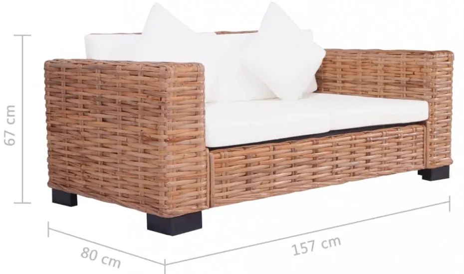 2-személyes természetes rattan kerti kanapé