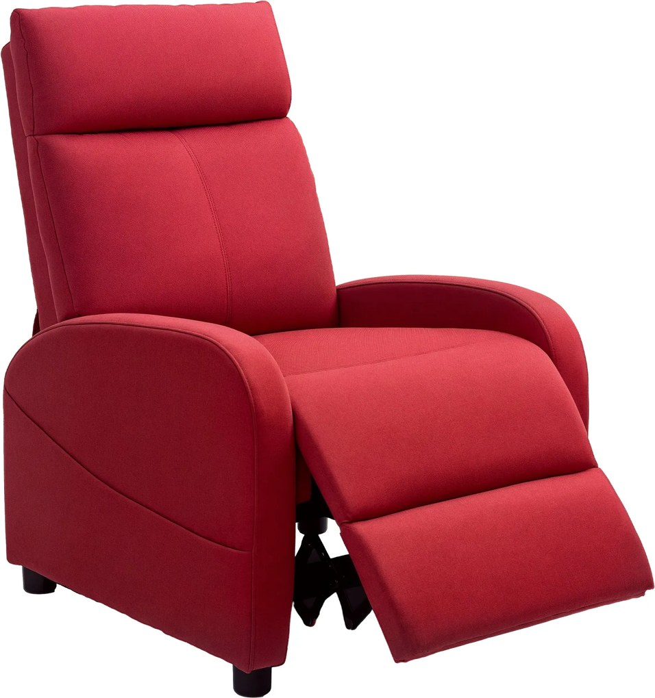 HOMCOM Manuális Dönthető Pihenő Fotel Lábpihentetővel, Vászonhatású Szövet Fotel Hálószobába, Nappaliba, Piros | Aosom