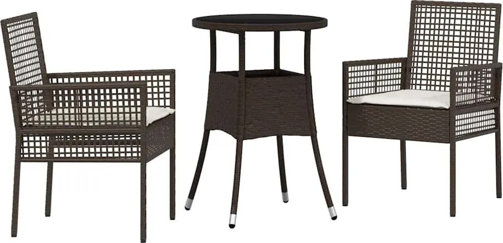 vidaXL Kert étkező szett 3 pcs Barna polirattan