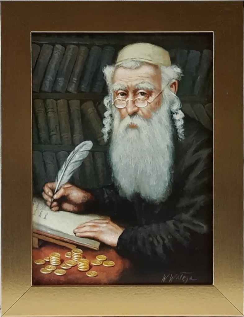 Vászonkép 29x22 Pénzszámláló Zsidó Arany Keret