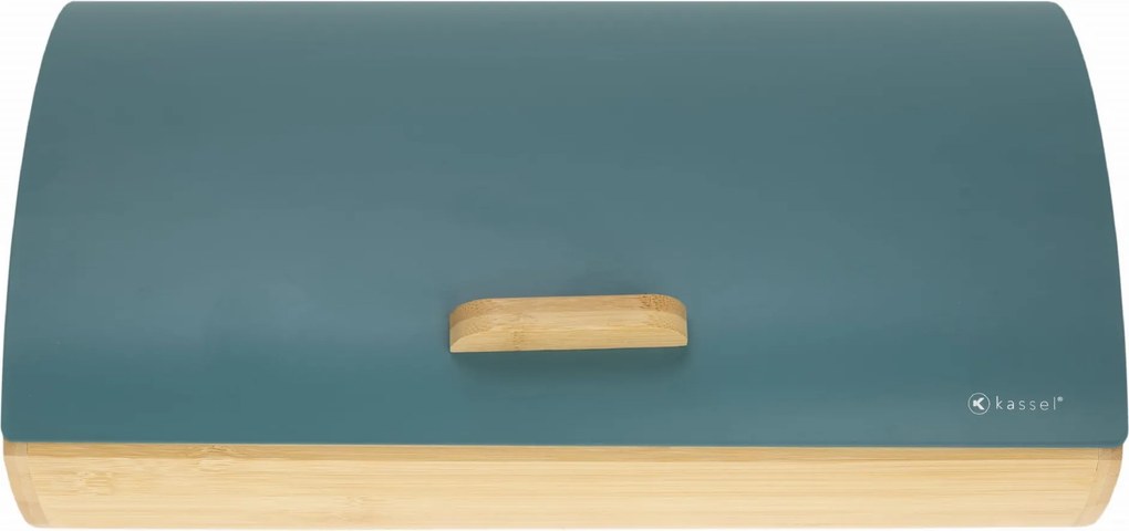 Bambusz kenyértartó acél fedéllel Türkizkék