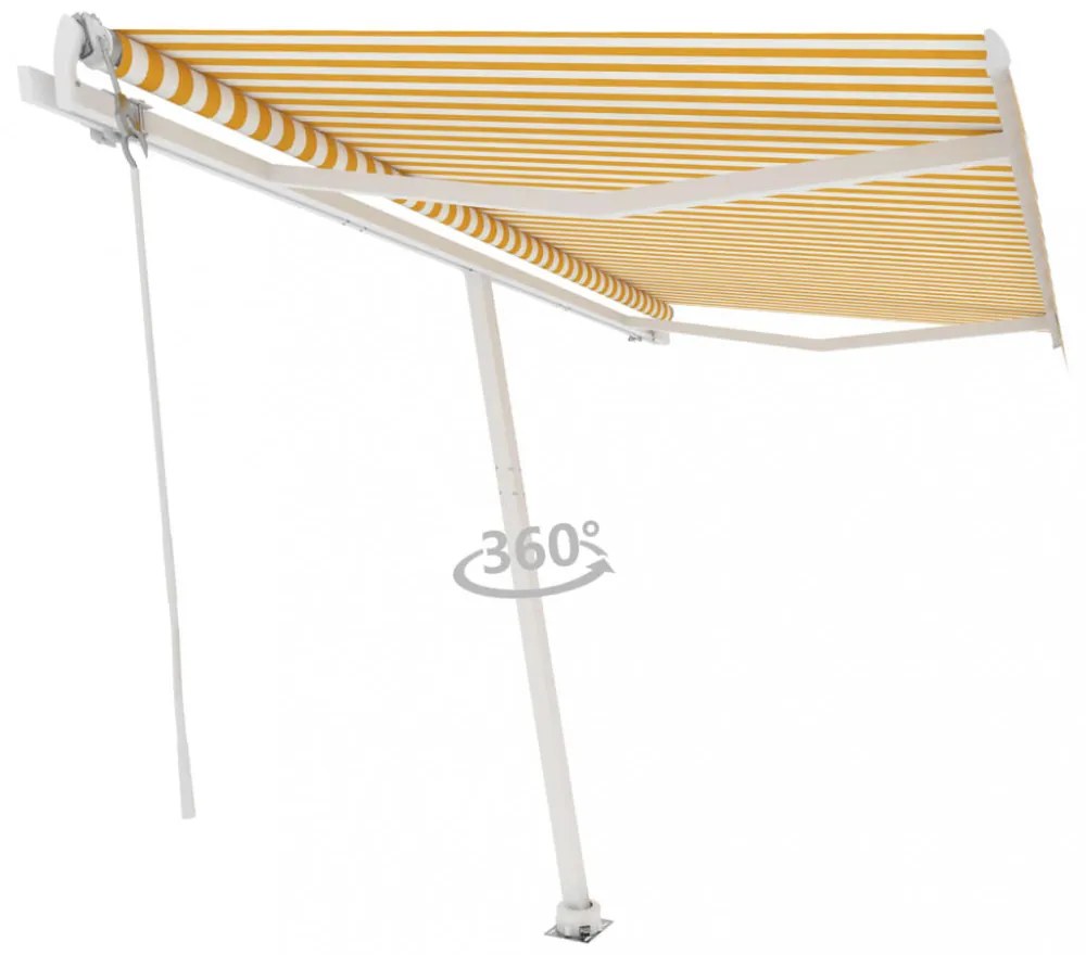 sárga-fehér automata póznás napellenző 450 x 350 cm