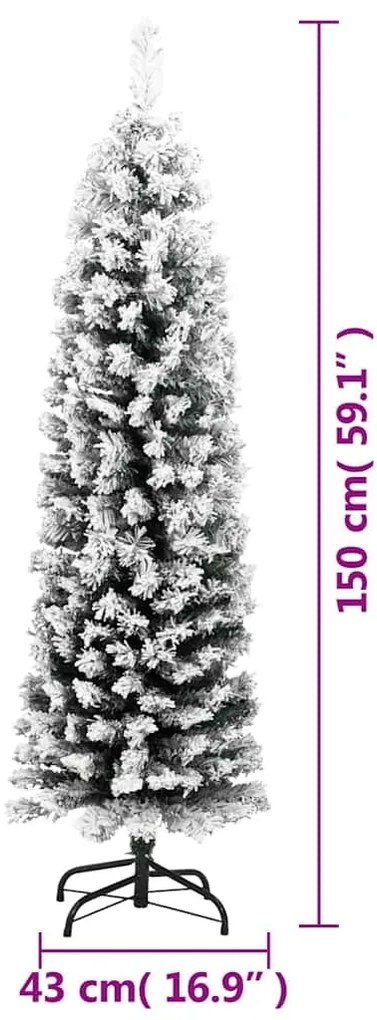 zöld PVC vékony műkarácsonyfa hóval 150 cm