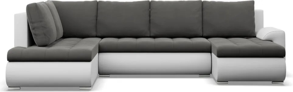 Tokio U sarokkanapé, 3 ágyneműtartóval, bársony + műbőr, baloldali, szürke - fehér