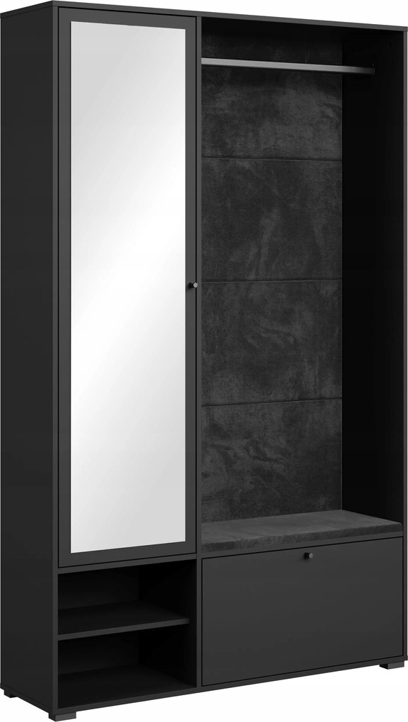 Dino gardróbszekrény előszobába: tükör,cipősszekrény,polcok,rúd fekete