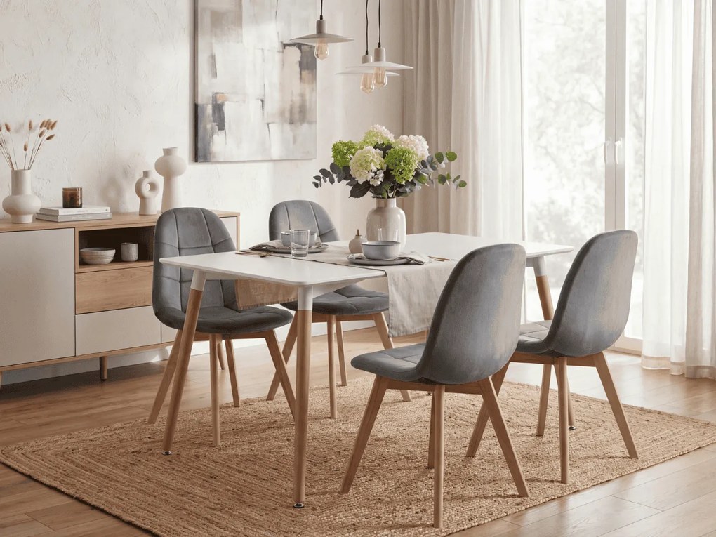 Étkezőszett 1 + 4, fehér ADRIA asztal 120x80 cm + sötétszürke bársony BORA szék