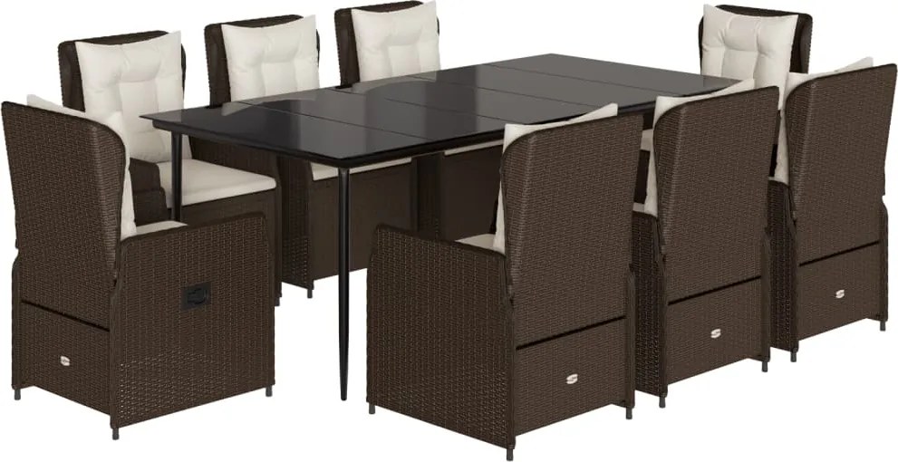 vidaXL 9 részes barna polyrattan kerti étkezőgarnitúra párnákkal