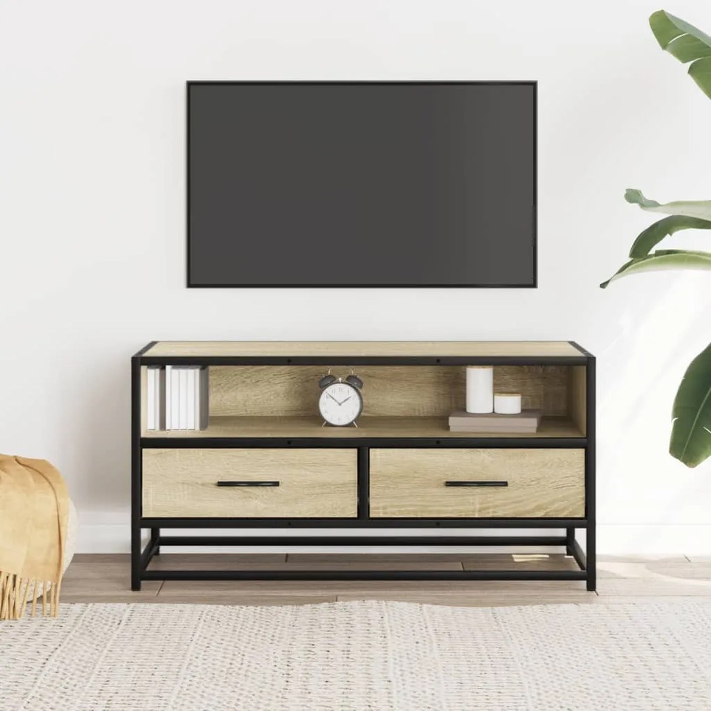 sonoma tölgyszínű szerelt fa és fém TV-szekrény 80x34,5x40 cm