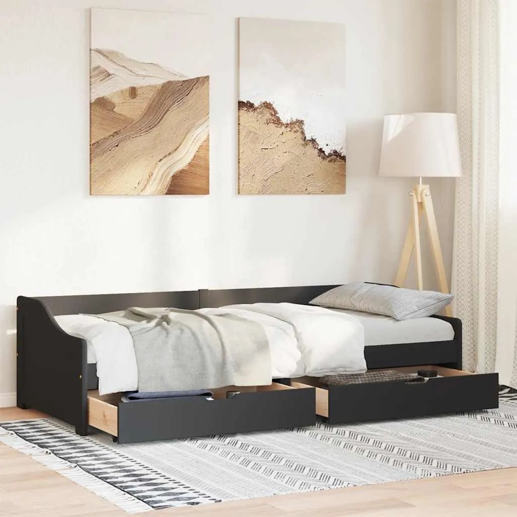 Napozóágy 2 fiókkal matrac nélkül IRUN Fekete 90x200 cm