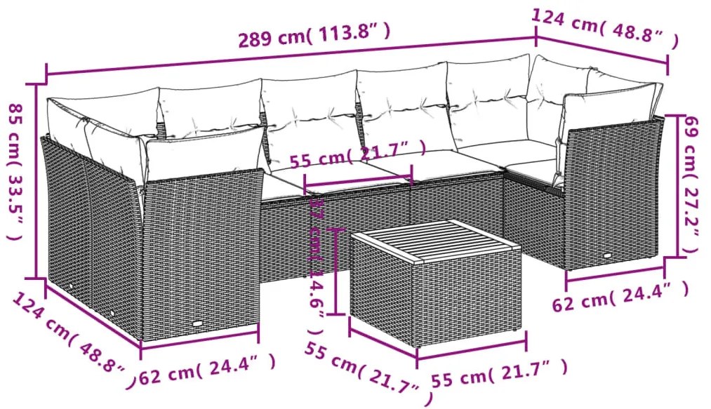 8 részes szürke polyrattan kerti ülőgarnitúra párnákkal