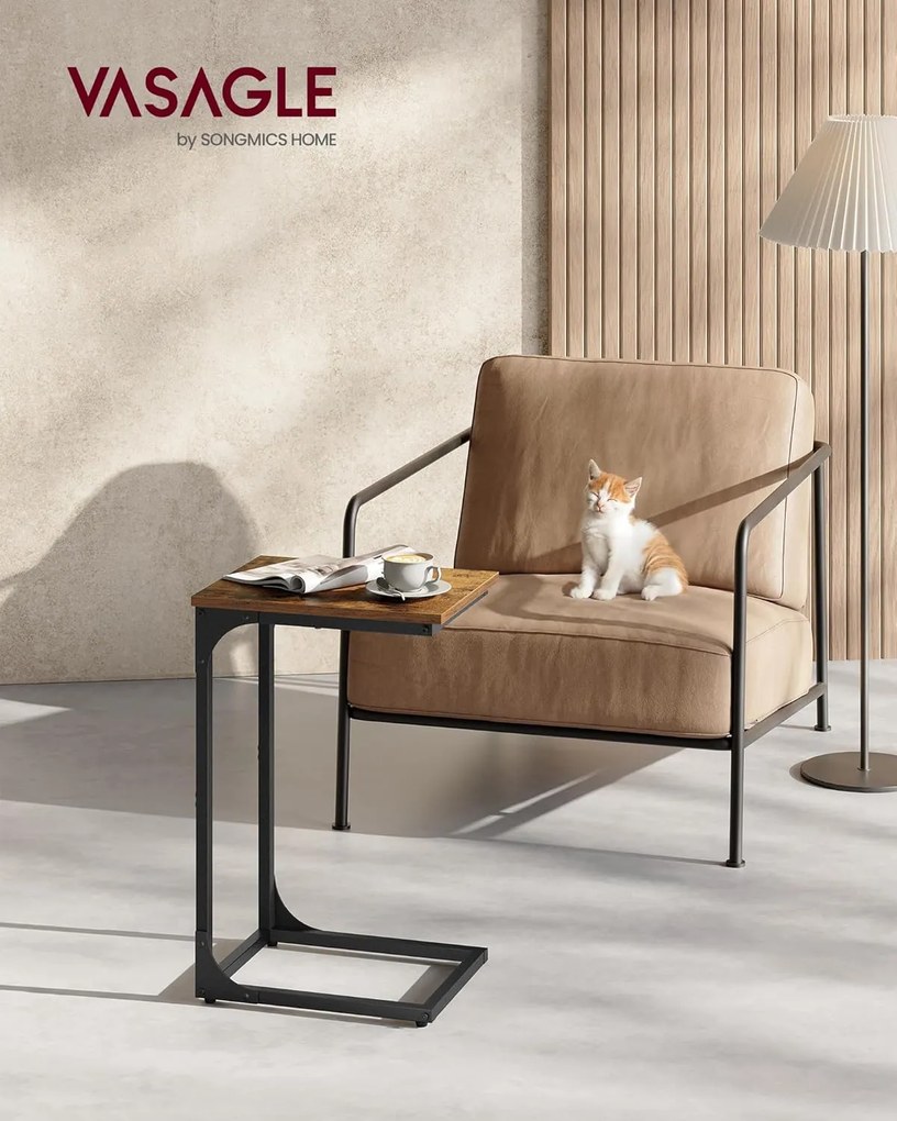 C alakú oldalasztal rusztikus barna és fekete színben