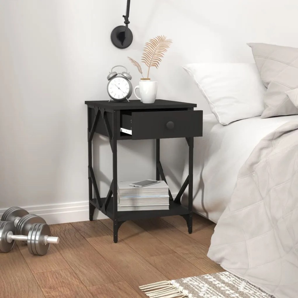 Fekete szerelt fa éjjeliszekrény 40 x 42 x 60 cm