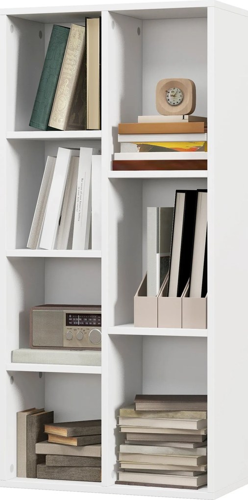 HOMCOM Fa Könyvespolc 7 Tárolórekesszel Növényekhez és Dokumentumokhoz, 50x24x106 cm, Fehér | Aosom