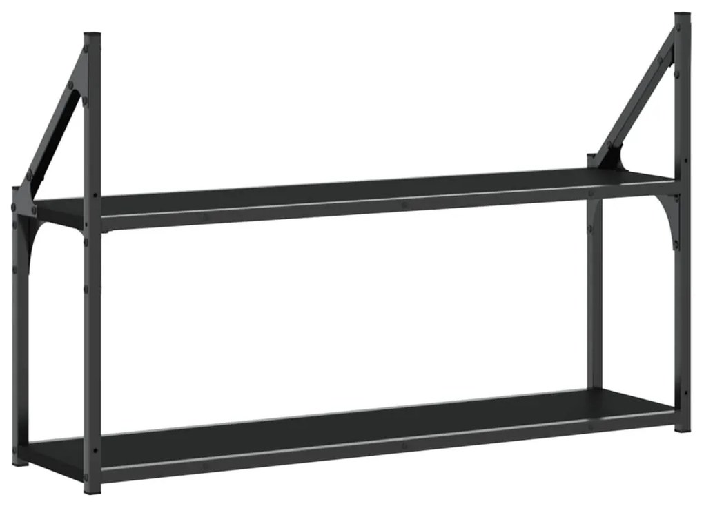 2 szintes fekete szerelt fa fali polc 80x21x51 cm