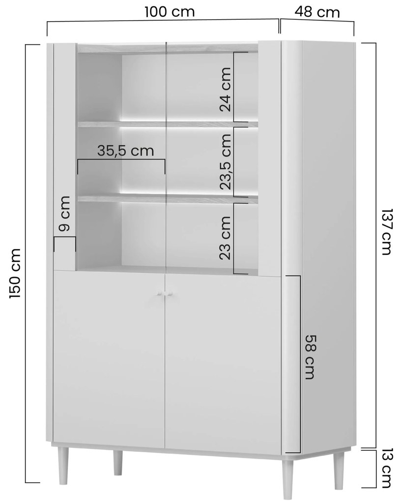 Elivo vitrin 100 cm fém lábakon - eukaliptusz / baltic dune tölgy
