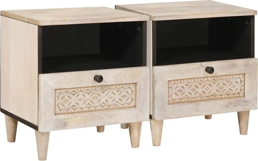 vidaXL Éjjeliszekrény fiókkal 2 pcs Bézs 40 x 33 x 46 cm Tömör akácfa