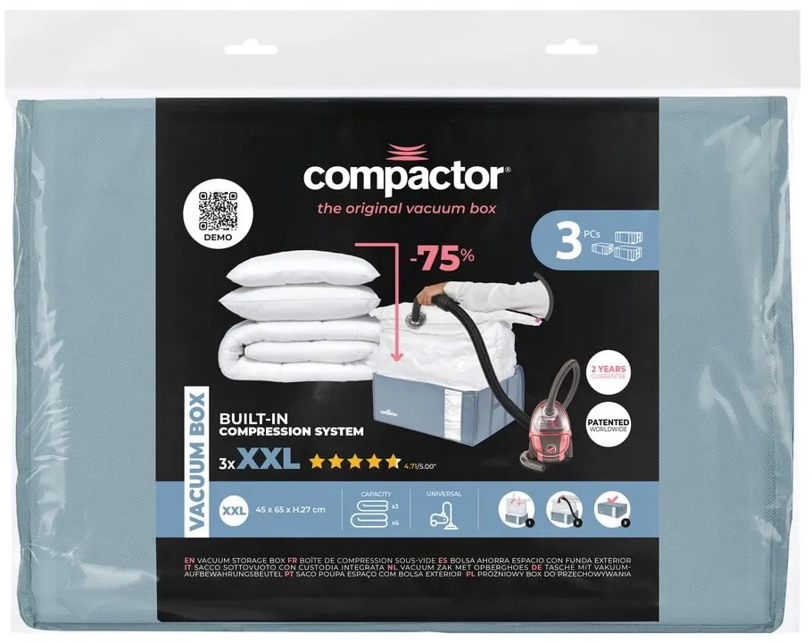 Vákuumos műanyag ruhatároló doboz szett 3 db-os 65x45x27 cm Blue Edition – Compactor