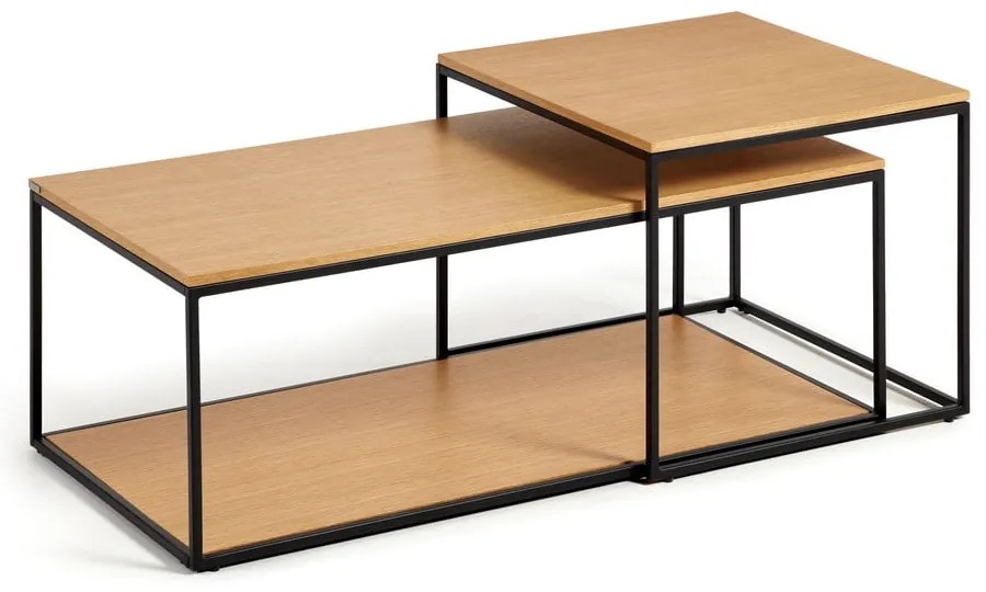 Natúr színű kerek dohányzóasztal szett tölgyfa dekoros asztallappal, 2 db-os 50x100 cm Yoana – Kave Home