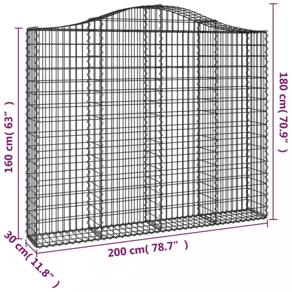 3 db íves horganyzott vas gabion kosár 200x30x160/180 cm