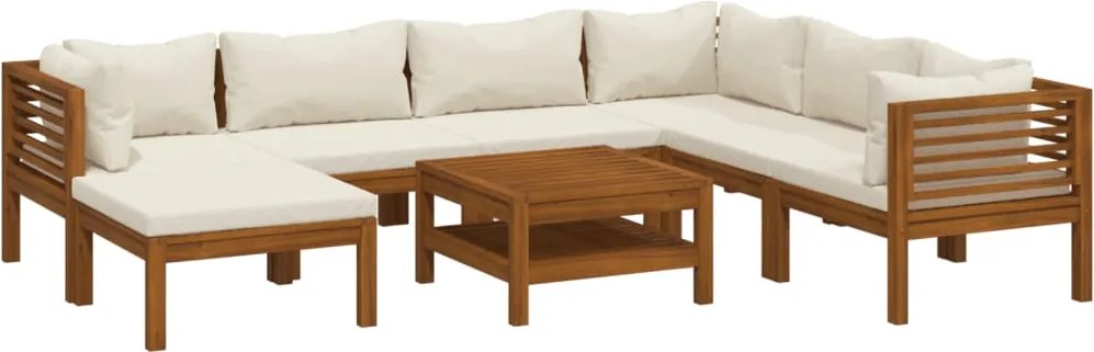vidaXL 8 részes tömör akácfa kerti ülőgarnitúra krémszínű párnával
