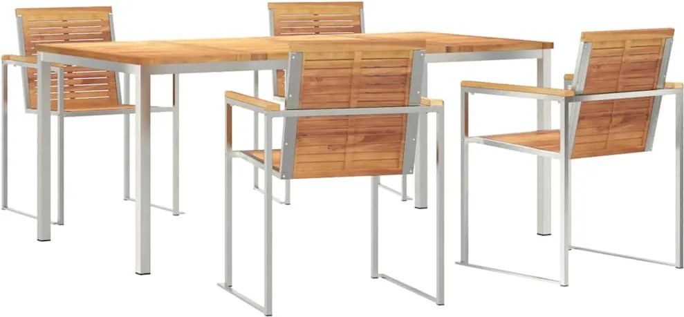 vidaXL Kert étkező szett 5 pcs Barna Tömör Teakfa
