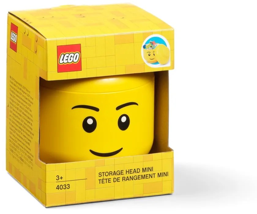 Sárga fej alakú tárolódoboz, fiú, 10,5 x 10,6 x 12 cm - LEGO®