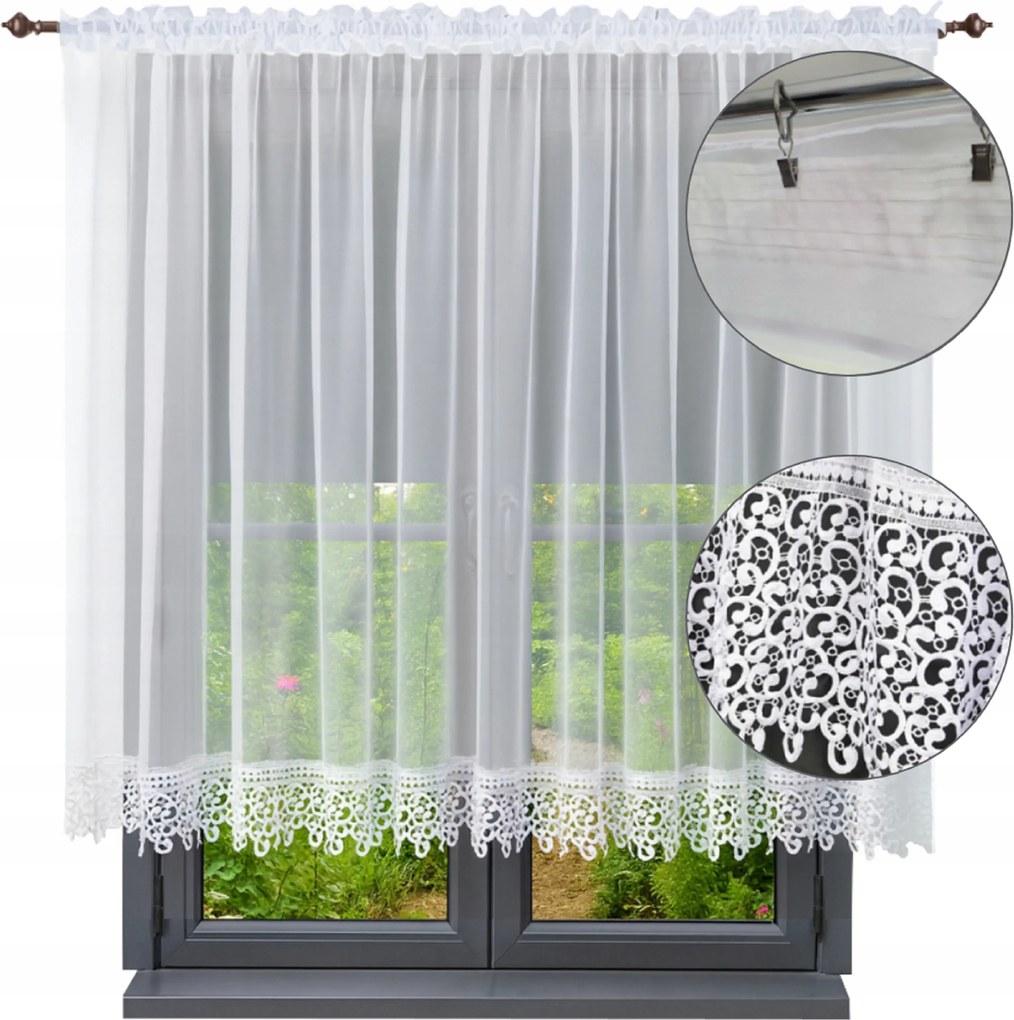 Kész függöny csipkével 200x140, egyszerű, sima függöny csipkedíszítéssel