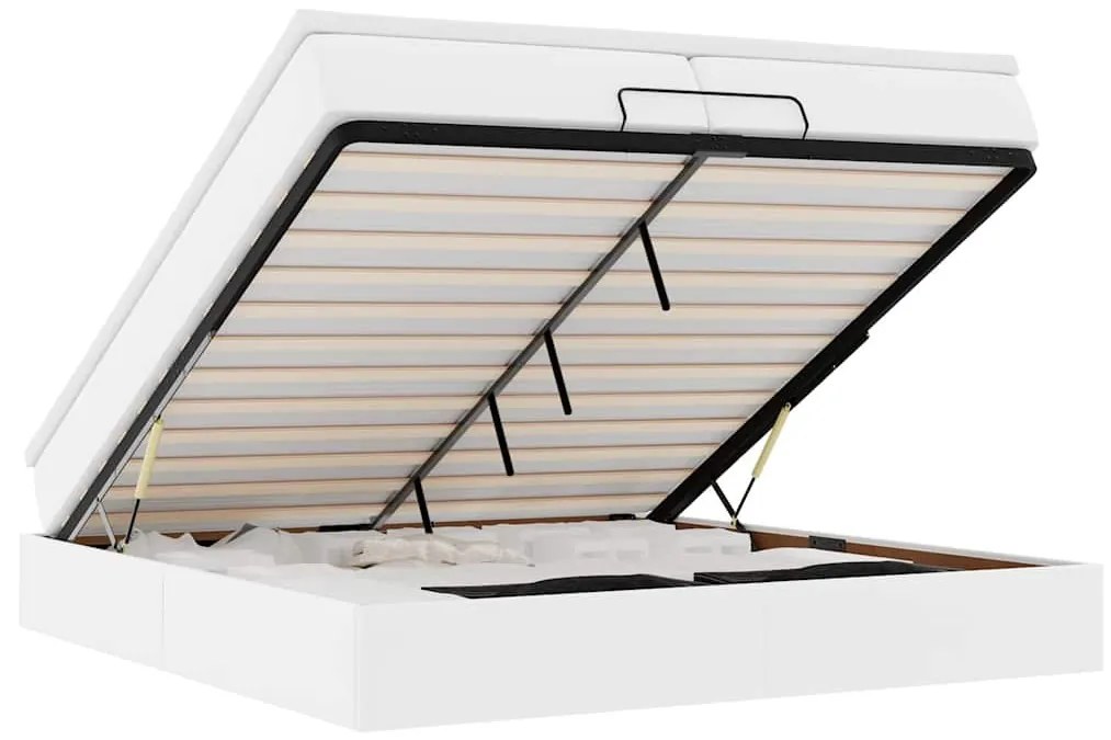 Ottomán ágykeret matraccal Fehér 200x200cm műbőrrel