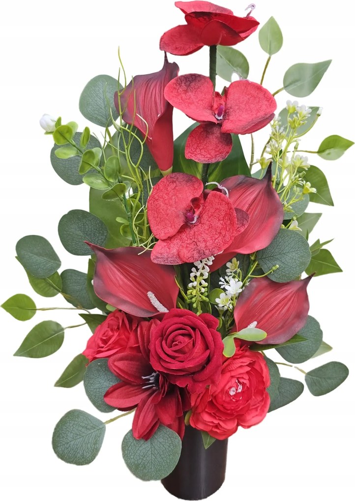 Csokor Piros Orchidea Váza Művirág Sír Temető Prémium