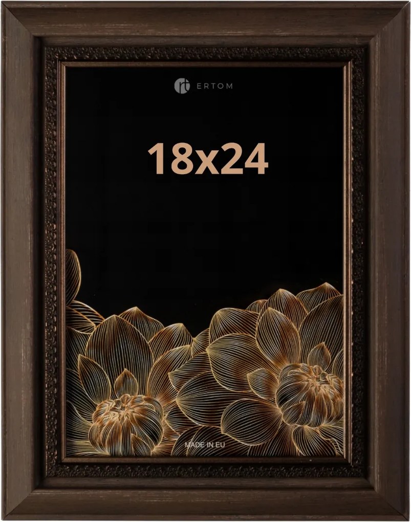 Képkeret 18x24 barna széles díszléccel, tömör Natali