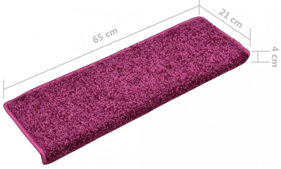 10 db lépcsőszőnyeg 65 x 21 x 4 cm lila téglalap alakú széllel