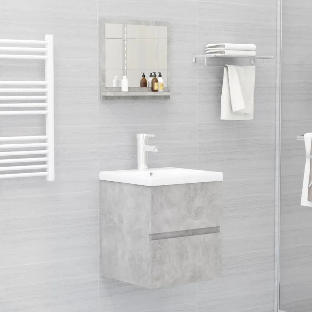 betonszürke szerelt fa fürdőszobai tükör 40 x 10,5 x 37 cm