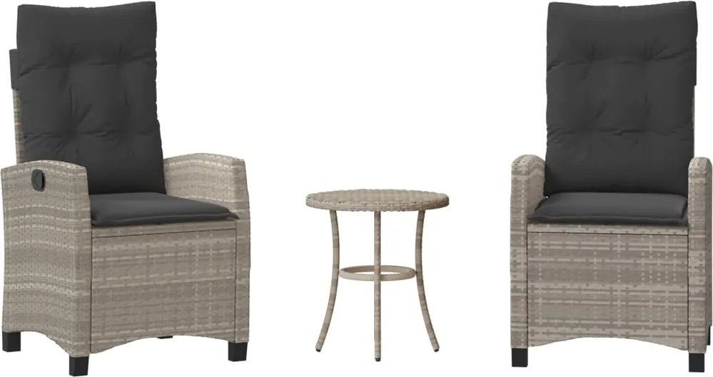 vidaXL 3 részes világosszürke polyrattan bisztrógarnitúra párnákkal