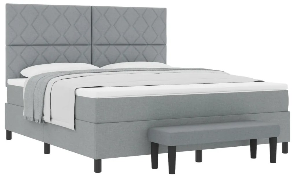 Világosszürke Box Spring Ágy Matrac &amp; Pad 180x200 cm Szövet
