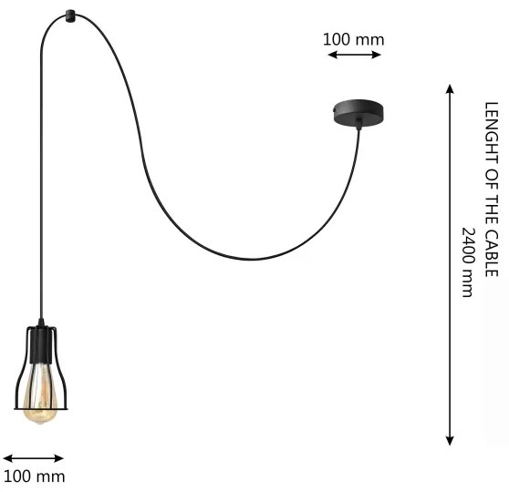 Csillár zsinóron TUBE LONG 1xE27/15W/230V fekete