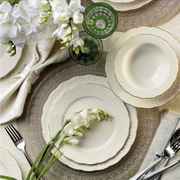 24 darabos porcelán étkészlet, fehér/arany
