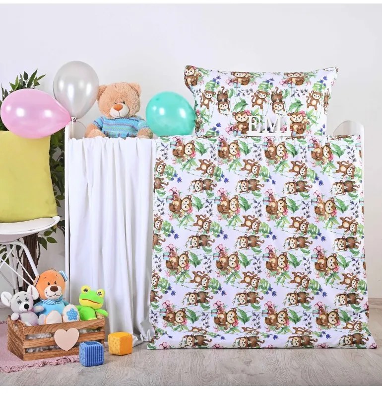 EMI Majmok gyermek pamut ágyneműhuzat, Gyerekgarnitúra 90x130 + 45x65