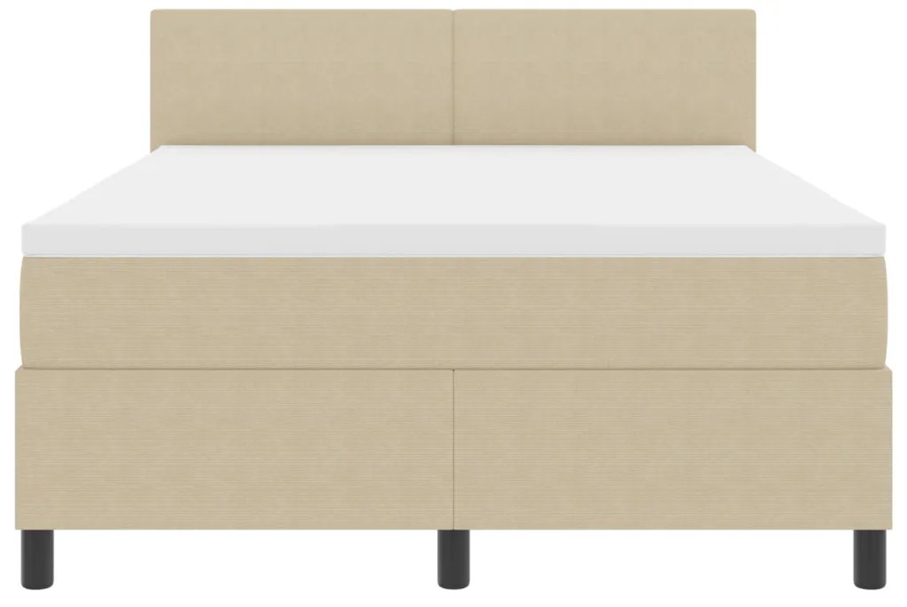 Boxspring Ágy Matrac&LED Fény Zöld Szürke 140x200 cm Corduroy Anyag