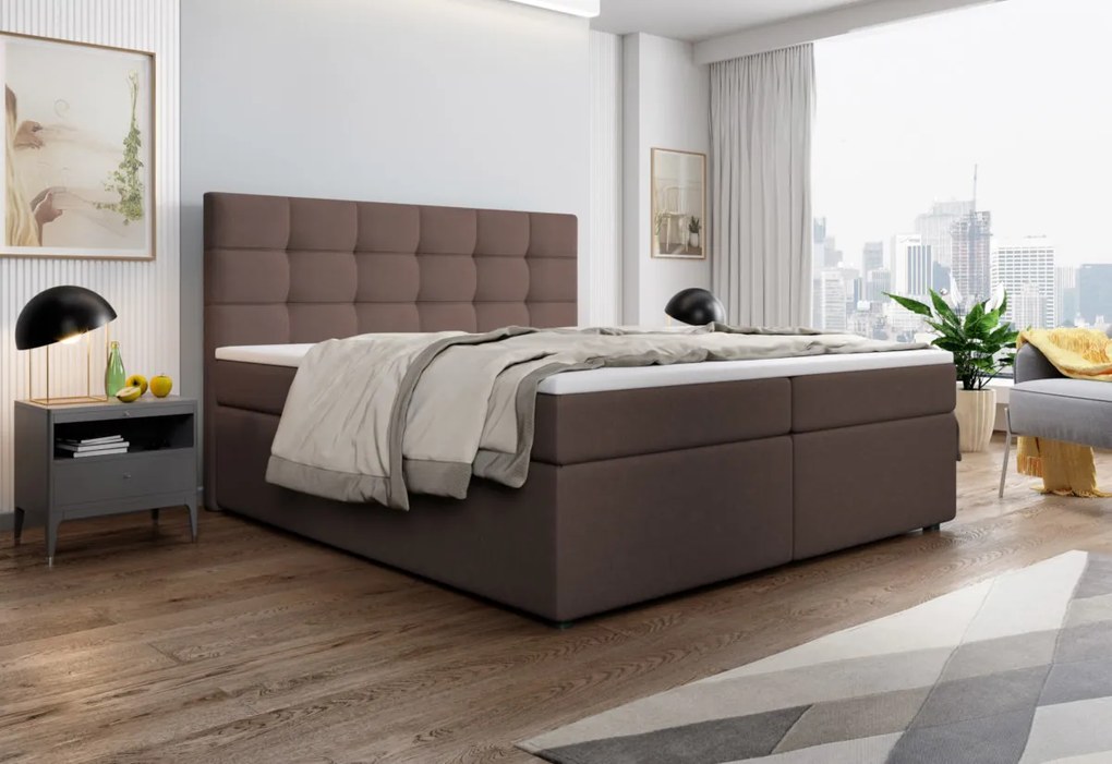 SALMA kárpitozott boxspring ágy + topper, 160x200, inari 22