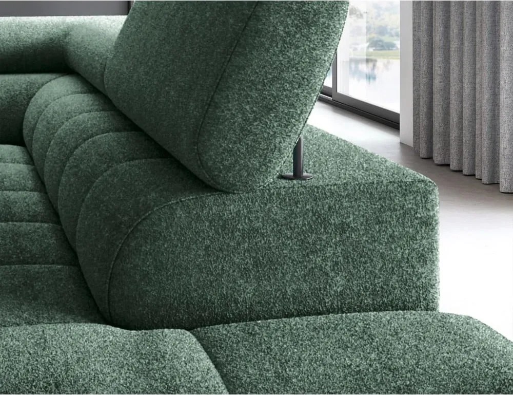 Zöld buklé kinyitható-tárolóhelyes sarokkanapé (jobb oldali-L alakú) Ferucce – ELTAP