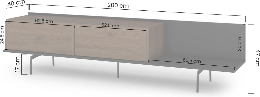 Zenar TV-szekrény 200 cm fém lábakkal - elegant dió / fekete